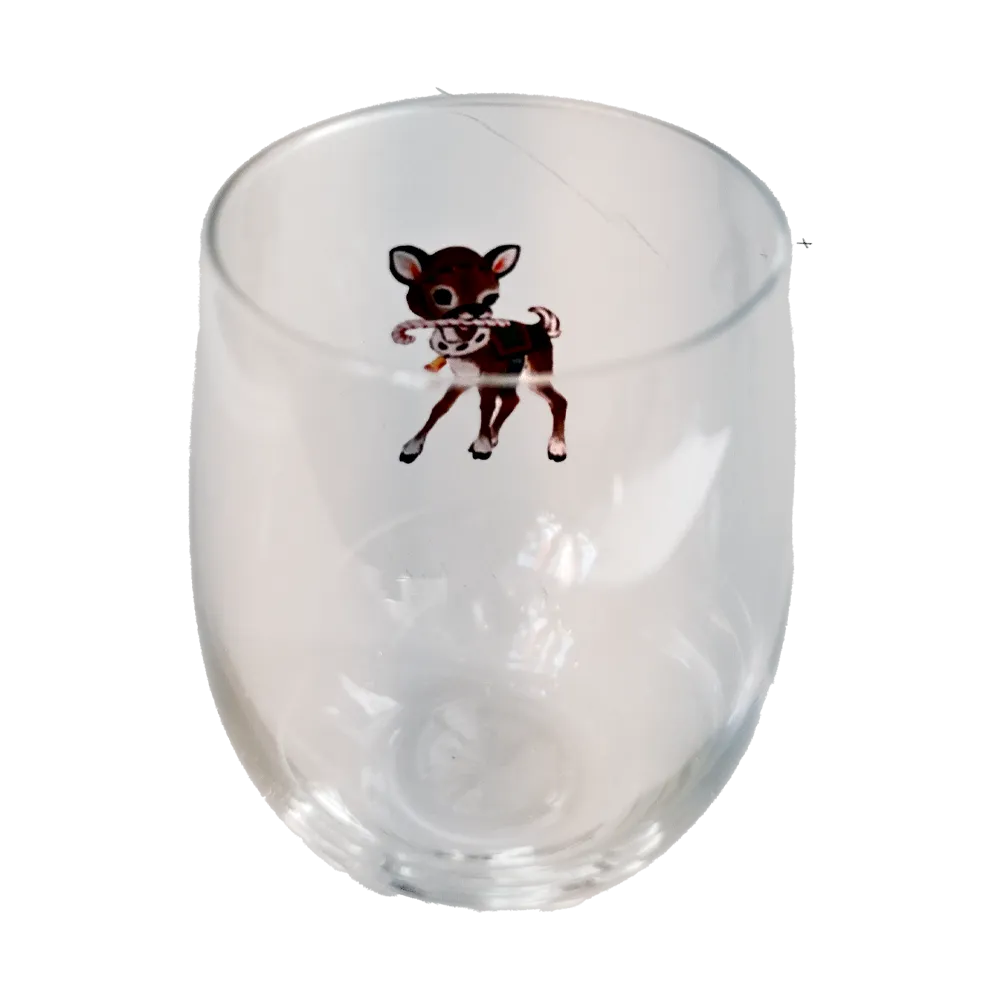 Vintage Reindeer Stemless Wine Glass