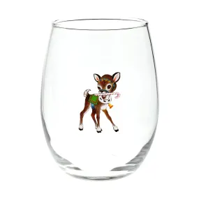 Vintage Reindeer Stemless Wine Glass