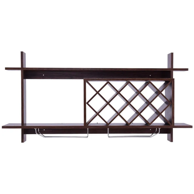 Wall Mount Wine Rack with Glass Holder and Storage Shelf