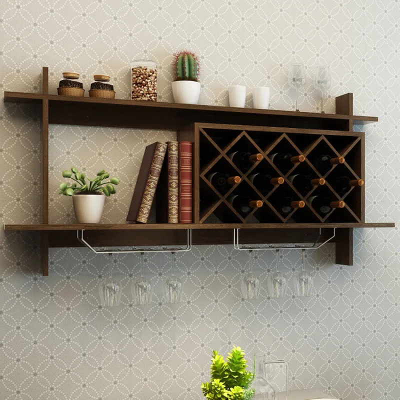 Wall Mount Wine Rack with Glass Holder and Storage Shelf