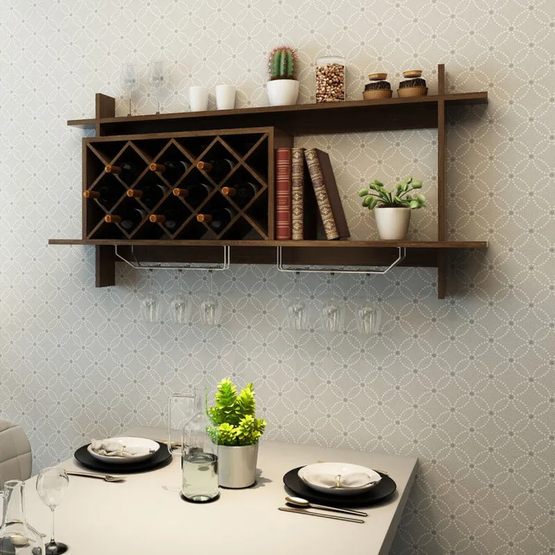 Wall Mount Wine Rack with Glass Holder and Storage Shelf