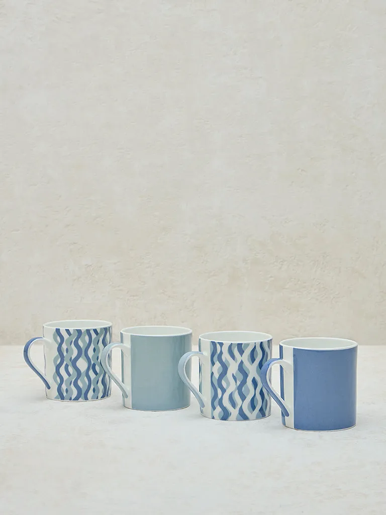 Westside Home Blue Printed Mugs (Set of 4)