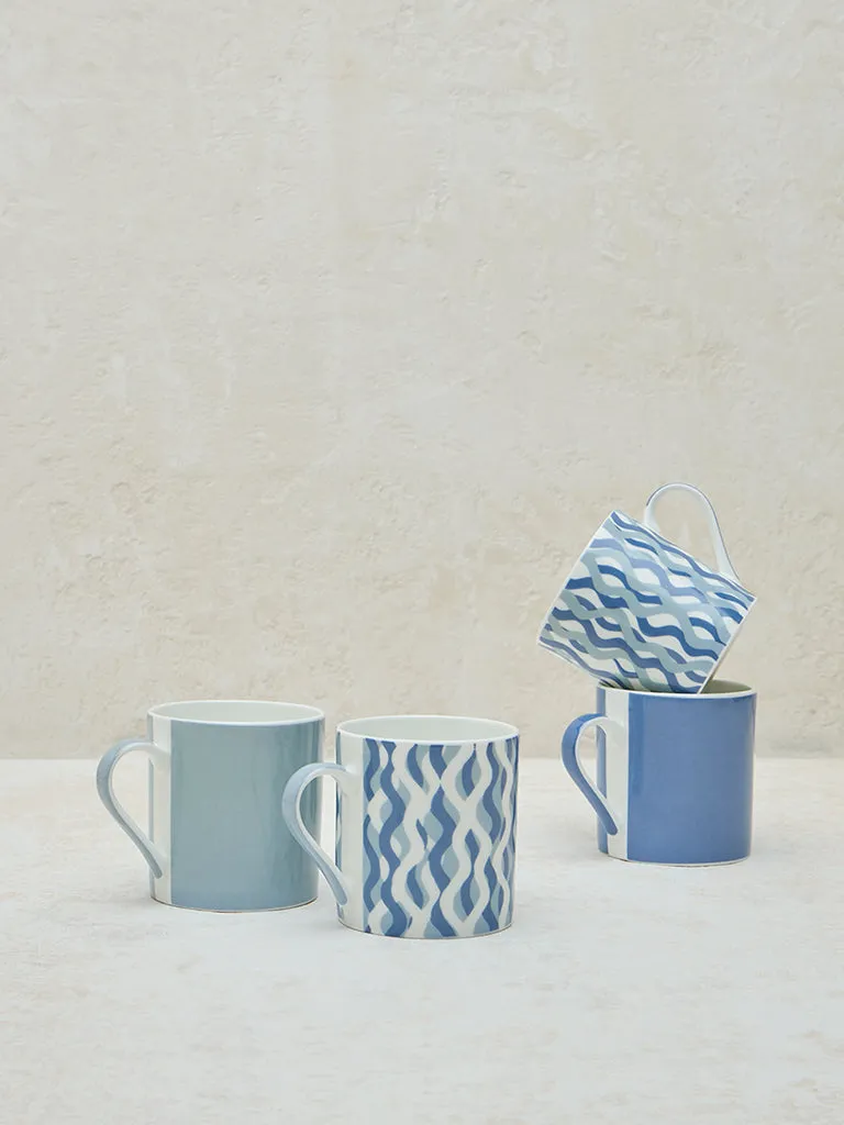 Westside Home Blue Printed Mugs (Set of 4)