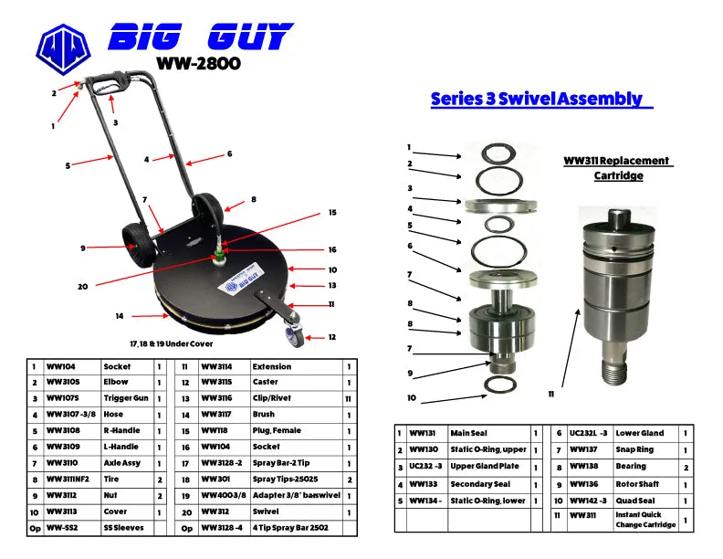 WHISPER WASH 28" BIG GUY SURFACE CLEANER W/ 4-TIP BAR (6651)