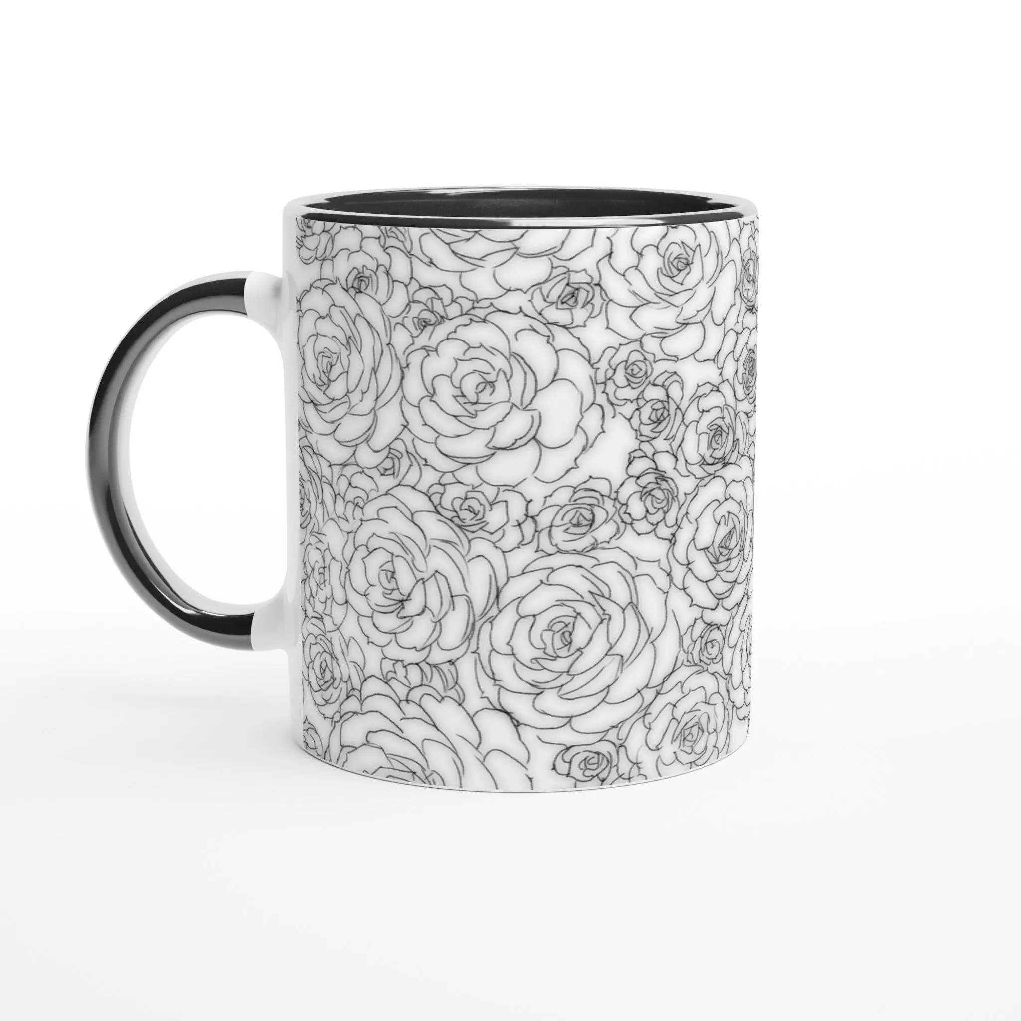 White Succulent Black 11oz Ceramic Mug with Color Inside