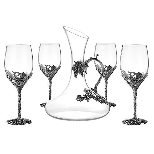 Wine Glasses Set of 5, Crystal Wine Glasses Set 4-Decanter with Enamels