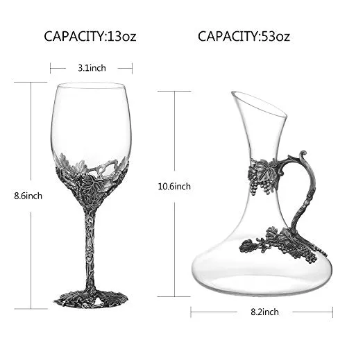 Wine Glasses Set of 5, Crystal Wine Glasses Set 4-Decanter with Enamels