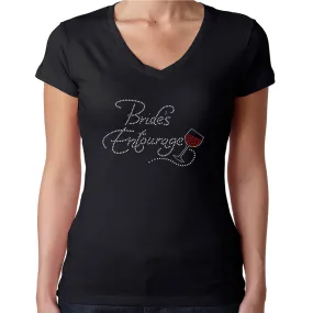 Womens T-Shirt Rhinestone Bling Black Fitted Tee Brides Entourage Red Wine Glass