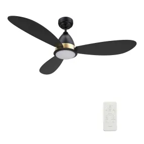 YORK 52 inch 3-Blade Smart Ceiling Fan with LED Light Kit & Remote Control- Black/Black (Gold Details)