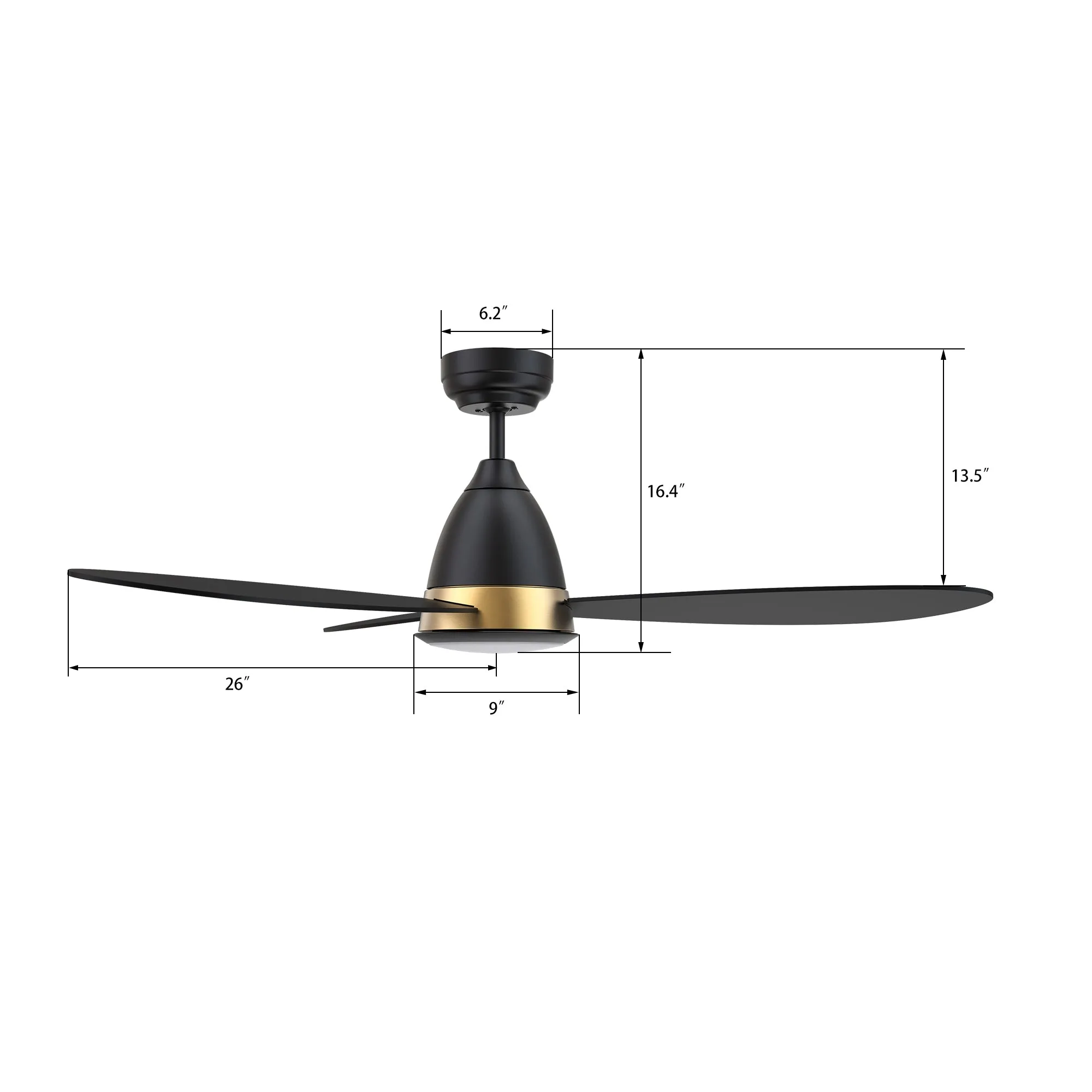 YORK 52 inch 3-Blade Smart Ceiling Fan with LED Light Kit & Remote Control- Black/Black (Gold Details)