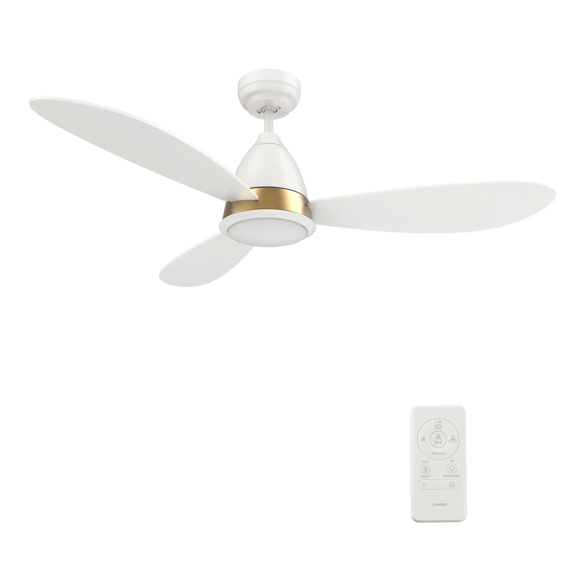 YORK 52 inch 3-Blade Smart Ceiling Fan with LED Light Kit & Remote Control- White/White (Gold Details)