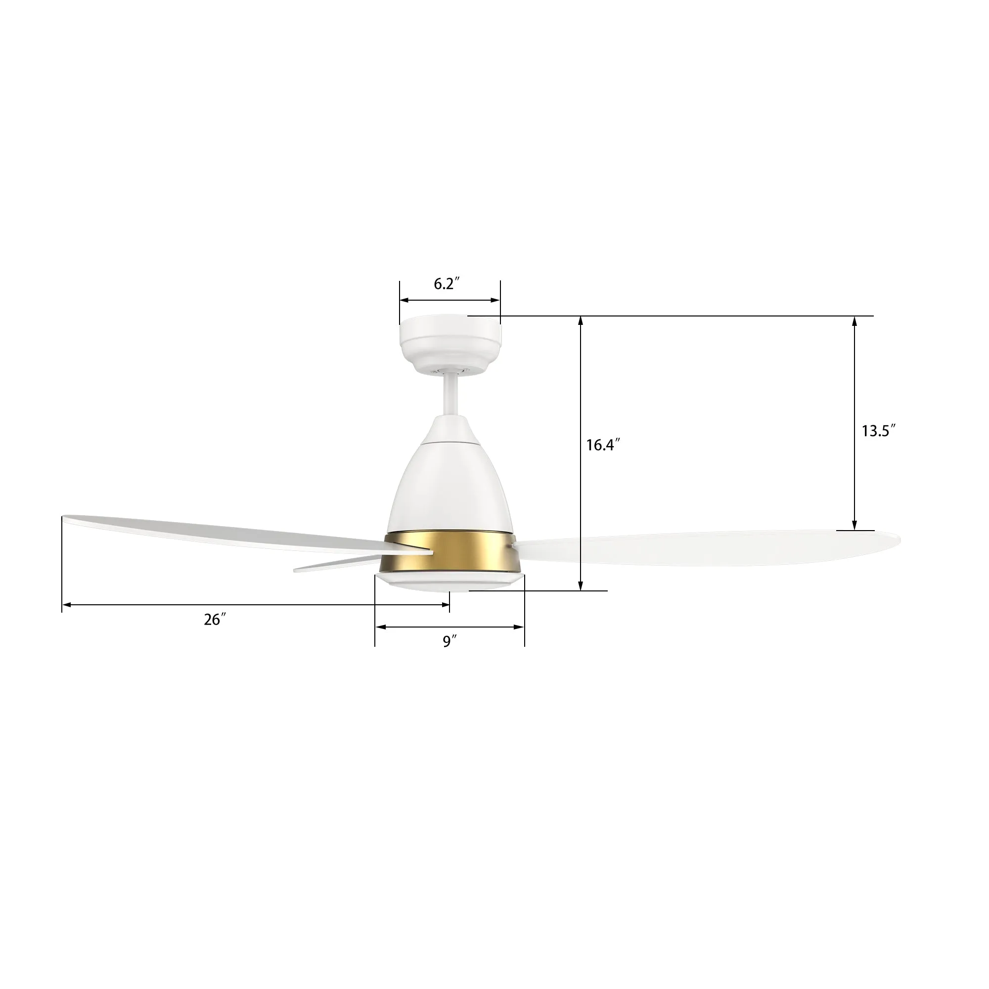 YORK 52 inch 3-Blade Smart Ceiling Fan with LED Light Kit & Remote Control- White/White (Gold Details)